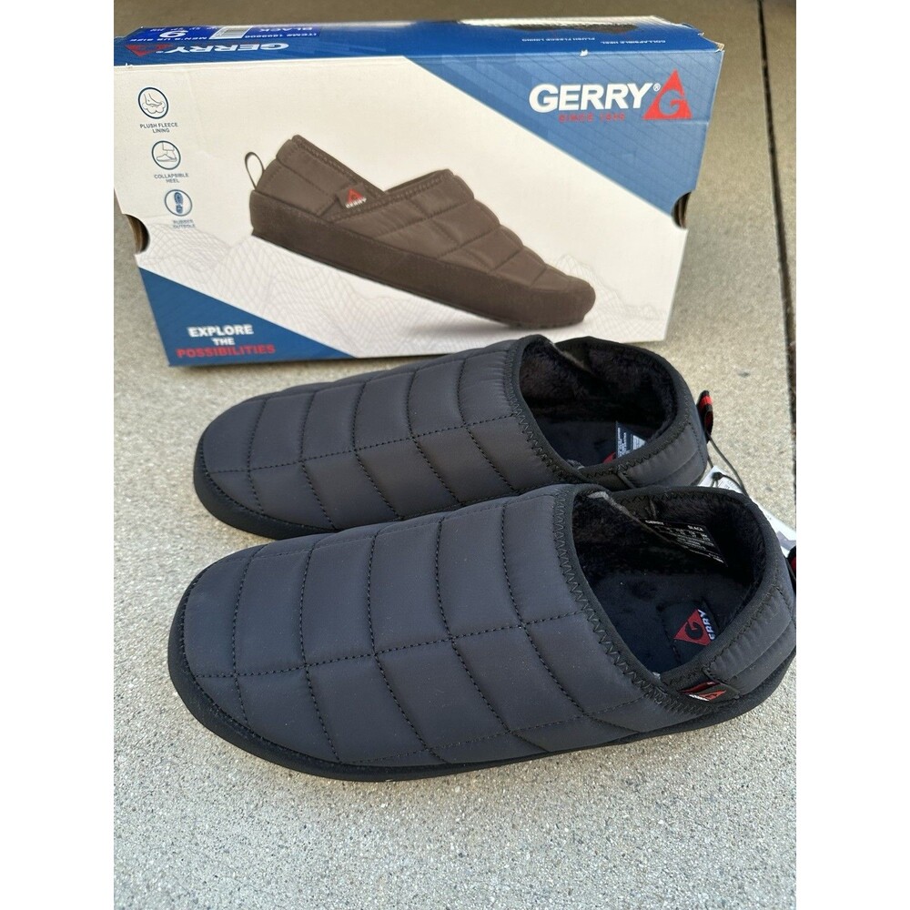 Gerry Black Men's Puff Shoe Fleece Lining Collapsible Heel Rubber Outsole 9